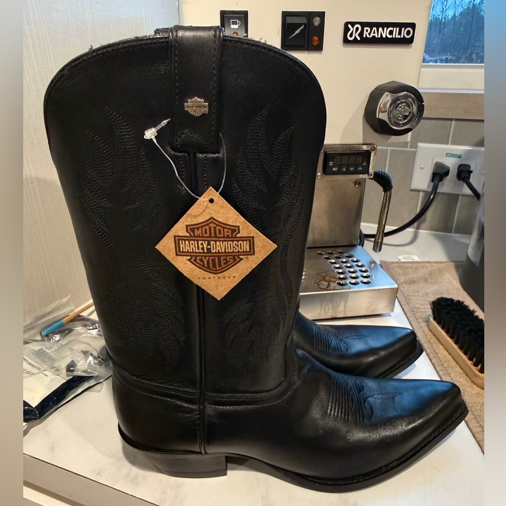 Harley Davidson Black Leather Western Cowboy Boots Size 8 Women's